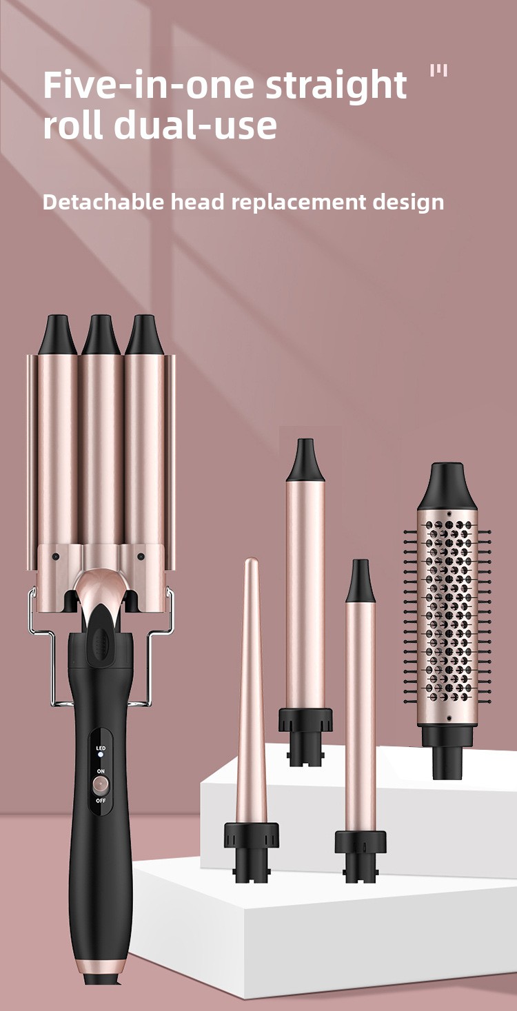 2025 Hot Selling LED Head-Changing 5-in-1 Curling Iron Set Quality Ceramic Electric Straight Curling Iron Curling Comb