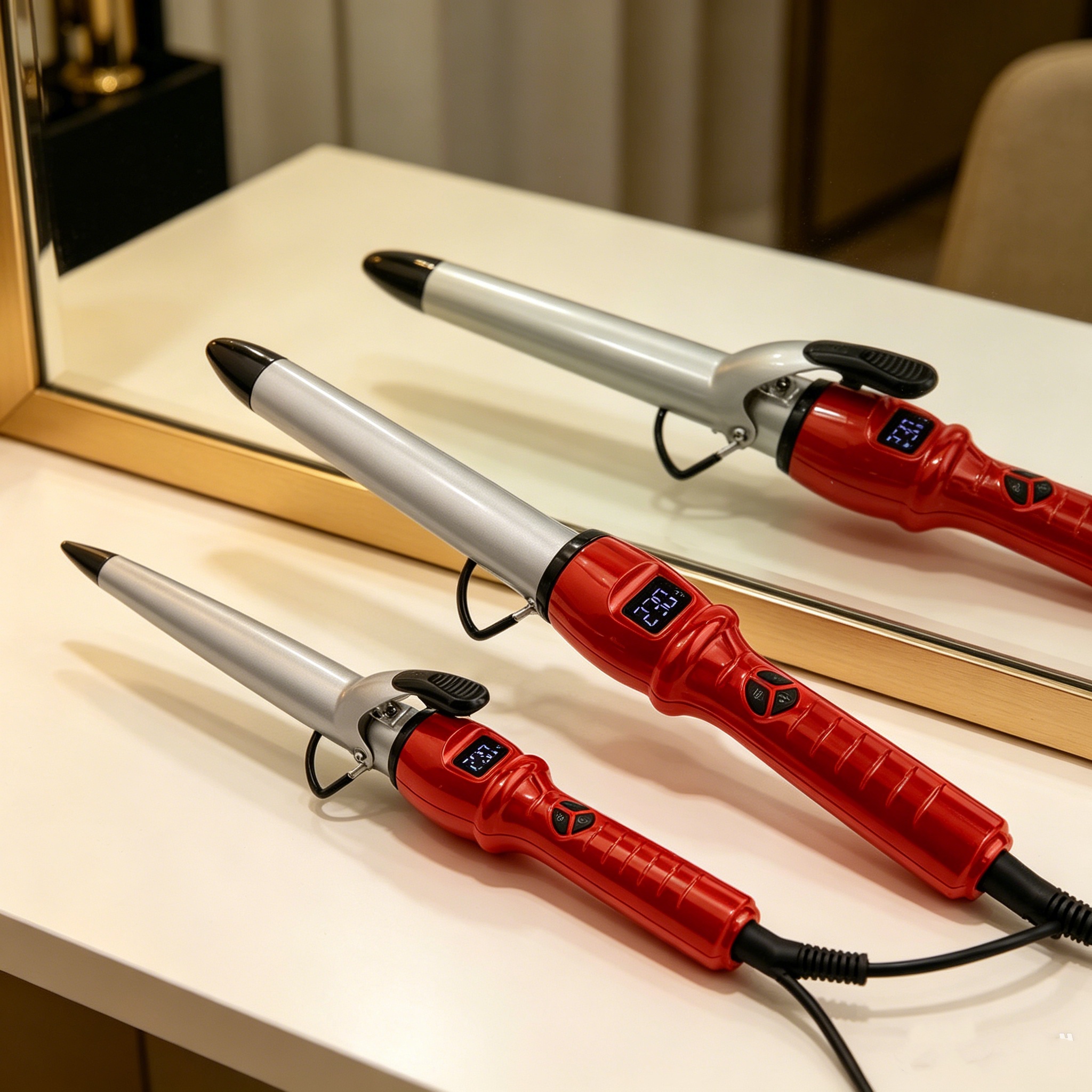 Electric Tourmaline Hair Curler Wand LCD Temperature Display PTC Heater-Battery-Powered Portable Curling Iron for Hair Styling