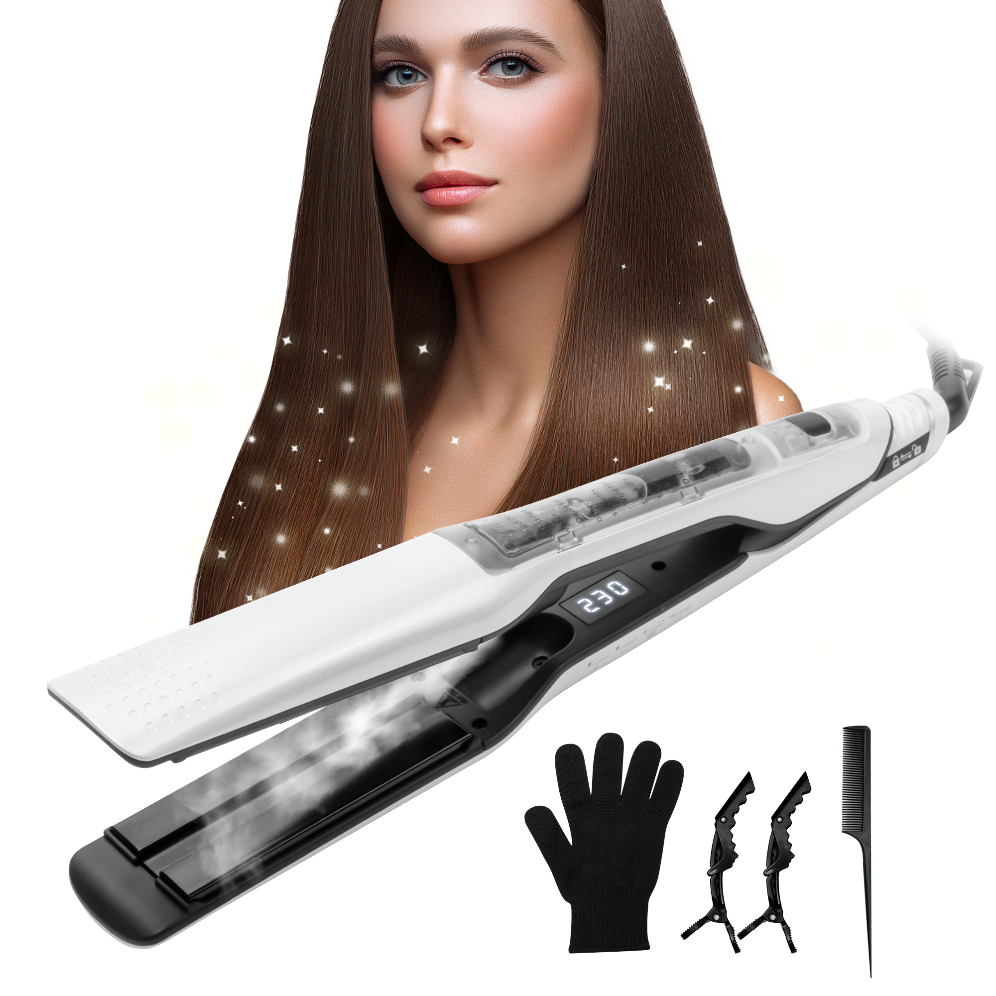 Drop Shipping Steam Hair Curling Iron Steam Flat Iron for Natural Hair Wide Steam Hair Straightener Professional