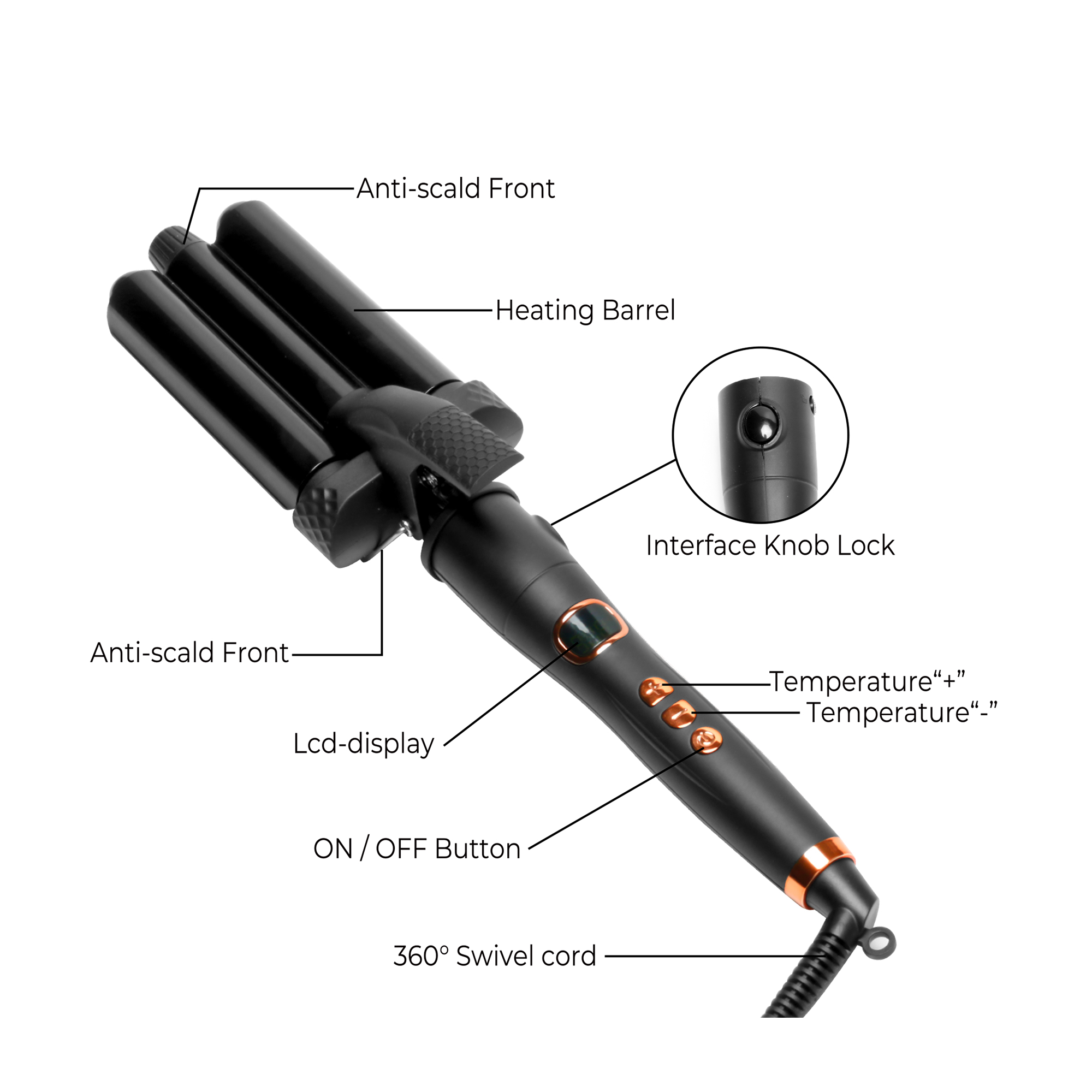 Custom Logo 6 in 1 Hair Curling Iron Set Professional Interchangeable Wand with LCD Display and Portable Travel Case