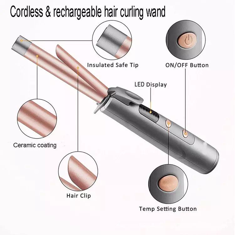 USB Rechargeable Cordless Hair Curler Wireless Curling Wand Hair Tong Small Curling Iron
