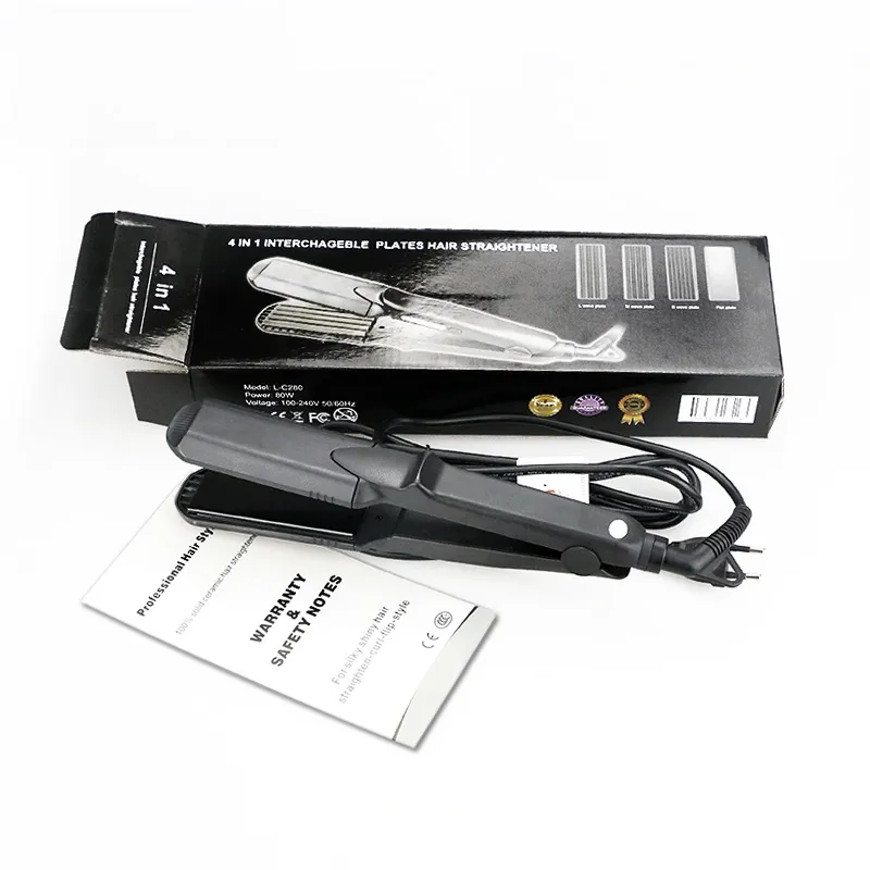 4 in 1 Wide Plate 3D Grid Hair Crimper Straightener Interchangeable Flat Iron