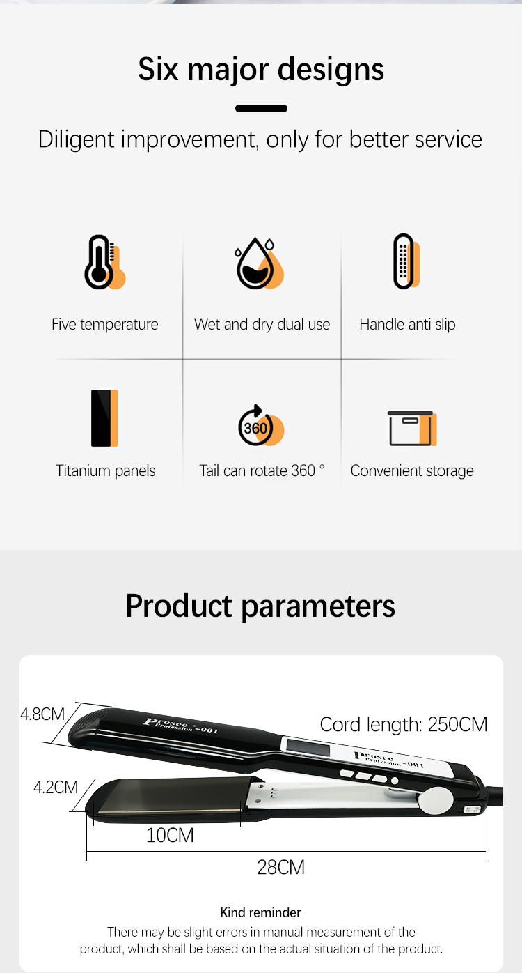 PROSEE US Hair Straightener LED Display Hair Curling Tools Barber Shop Titanium 110-240V 2.5m Line Professional Hair Curler