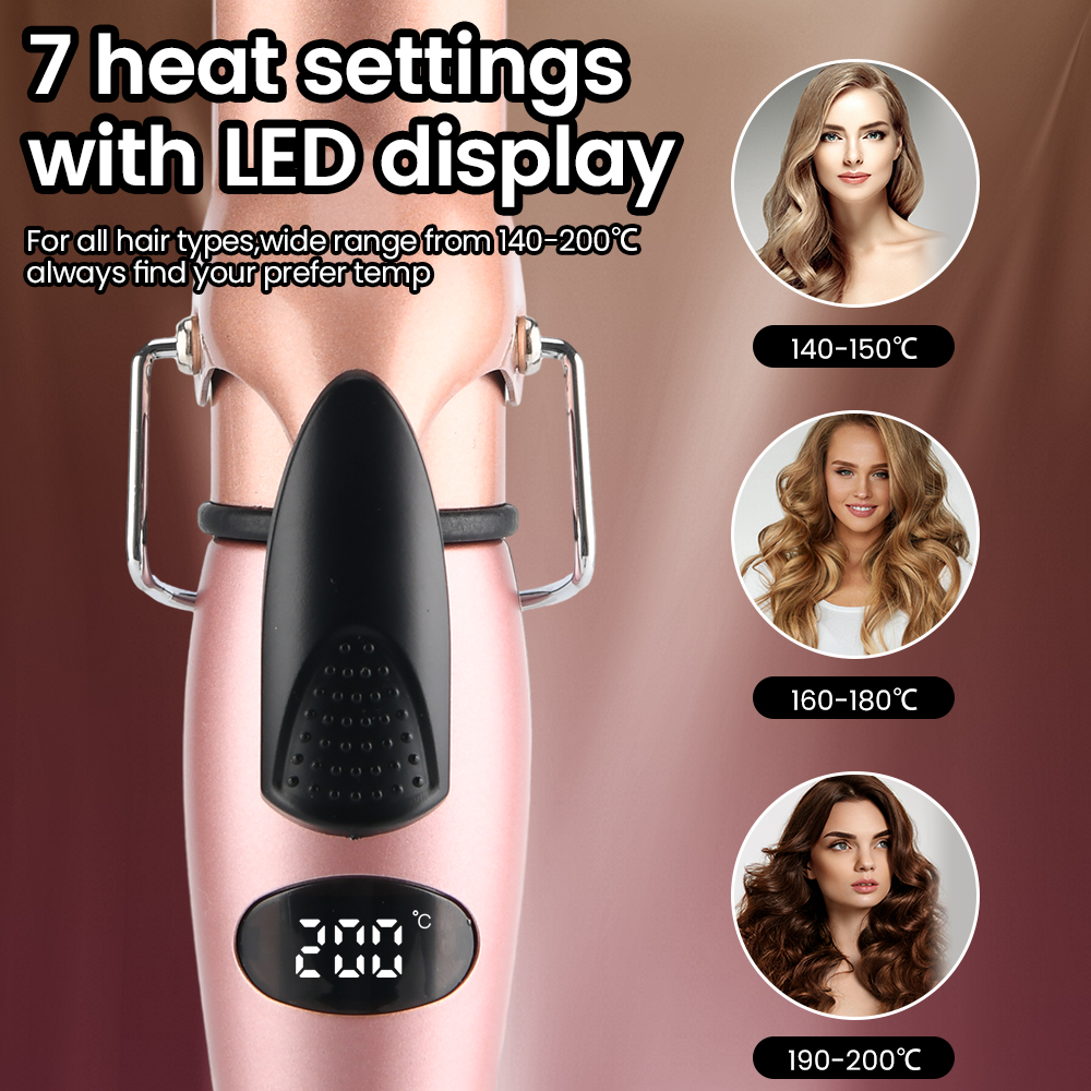 Pritech Professional Hair Curler with LED Display Tourmaline &amp; PTC Heater Fast-Heating Rotating Temp Control Hair Curling Iron