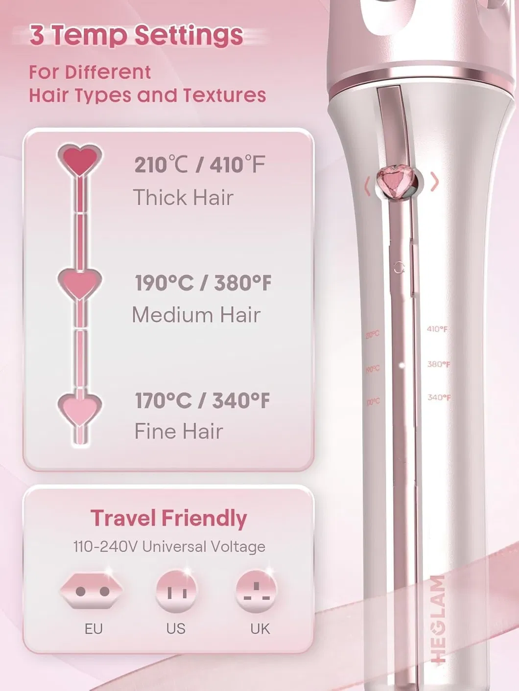Cupid's Charm One-Touch Instant Curler, Pink Automatic Curling Iron 25mm UK Plug