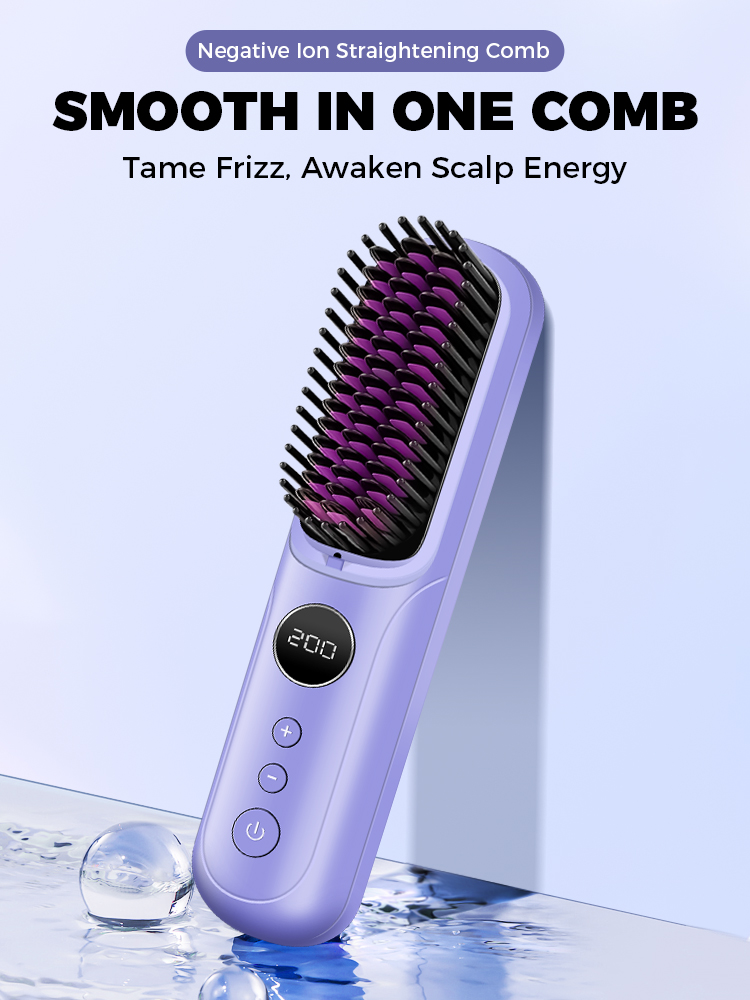 Wireless USB-Powered Ceramic-Tip Straightening & Curling Brush with ABS Plastic Handle Portable Home Hair Styler