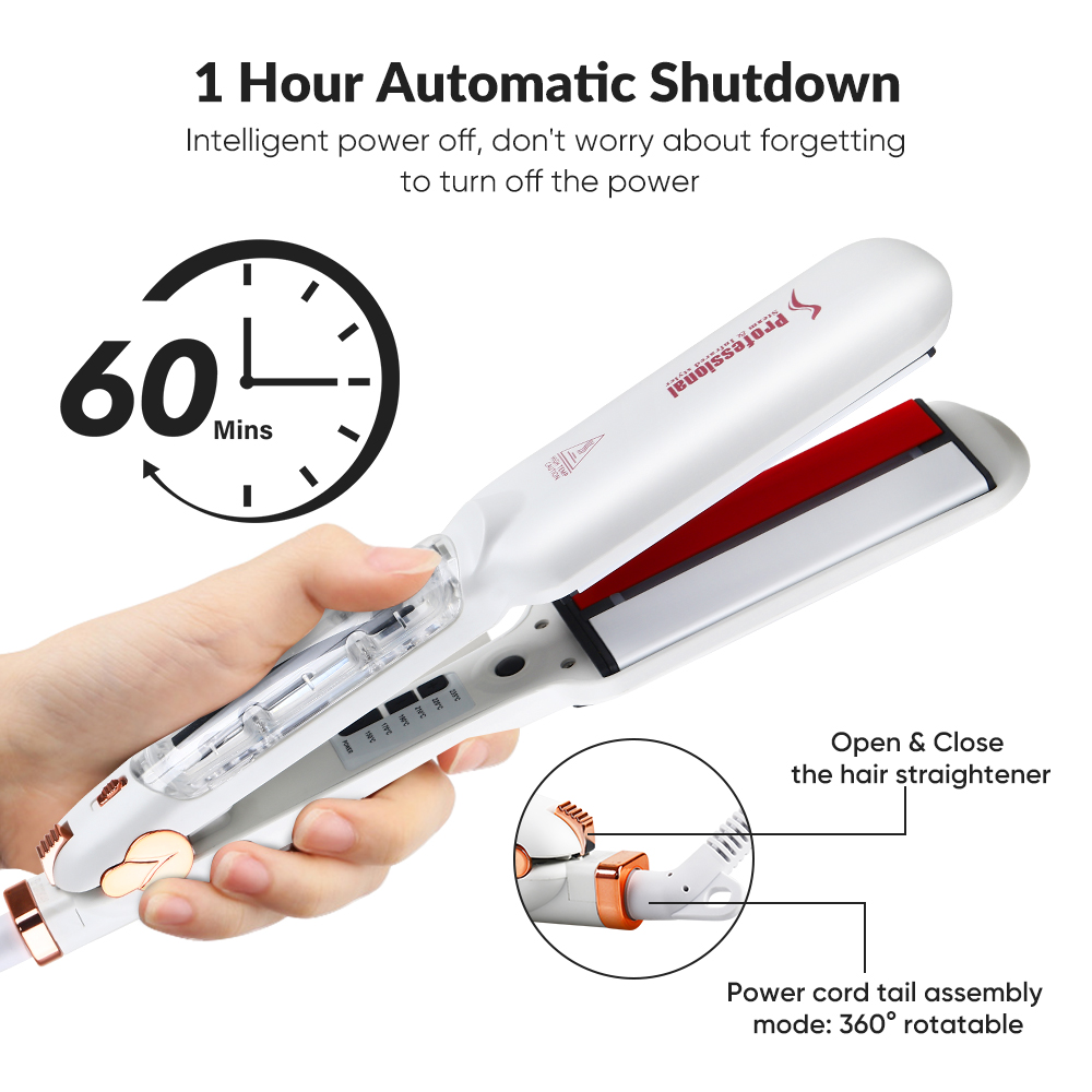 2 in 1 LED Steam Hair Straightener Curler Dual Voltage Electric Luxury Portable with Tourmaline Plates Overheating Protection