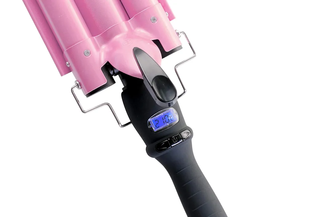 Factory Price LCD Temperature Display Pink Three Barrel Iron Hair Curler