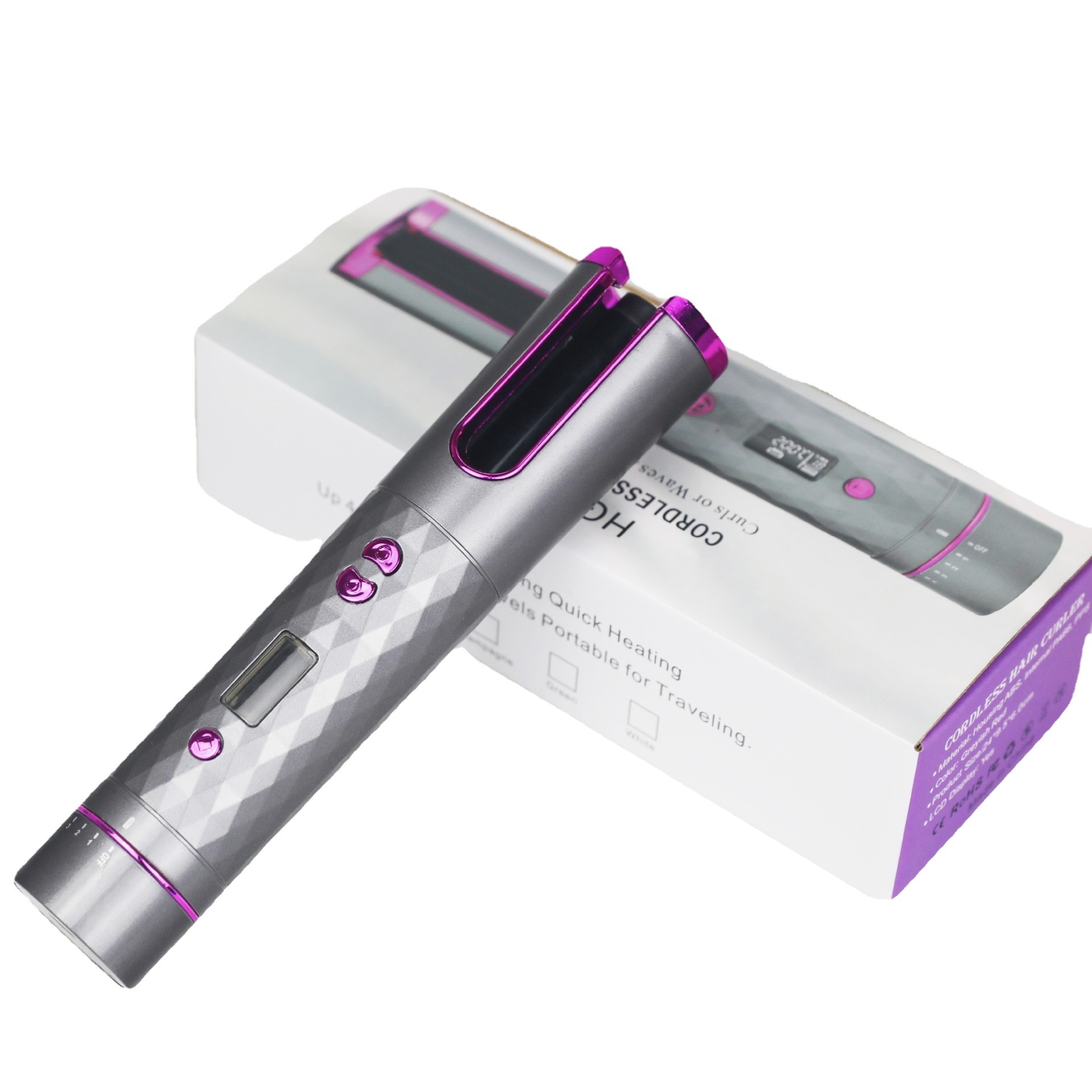 Professional Automatic Curling Iron Wand, Ionic Ceramic Coating &amp; LED Temperature Display, Dual Voltage Portable Hair Curler