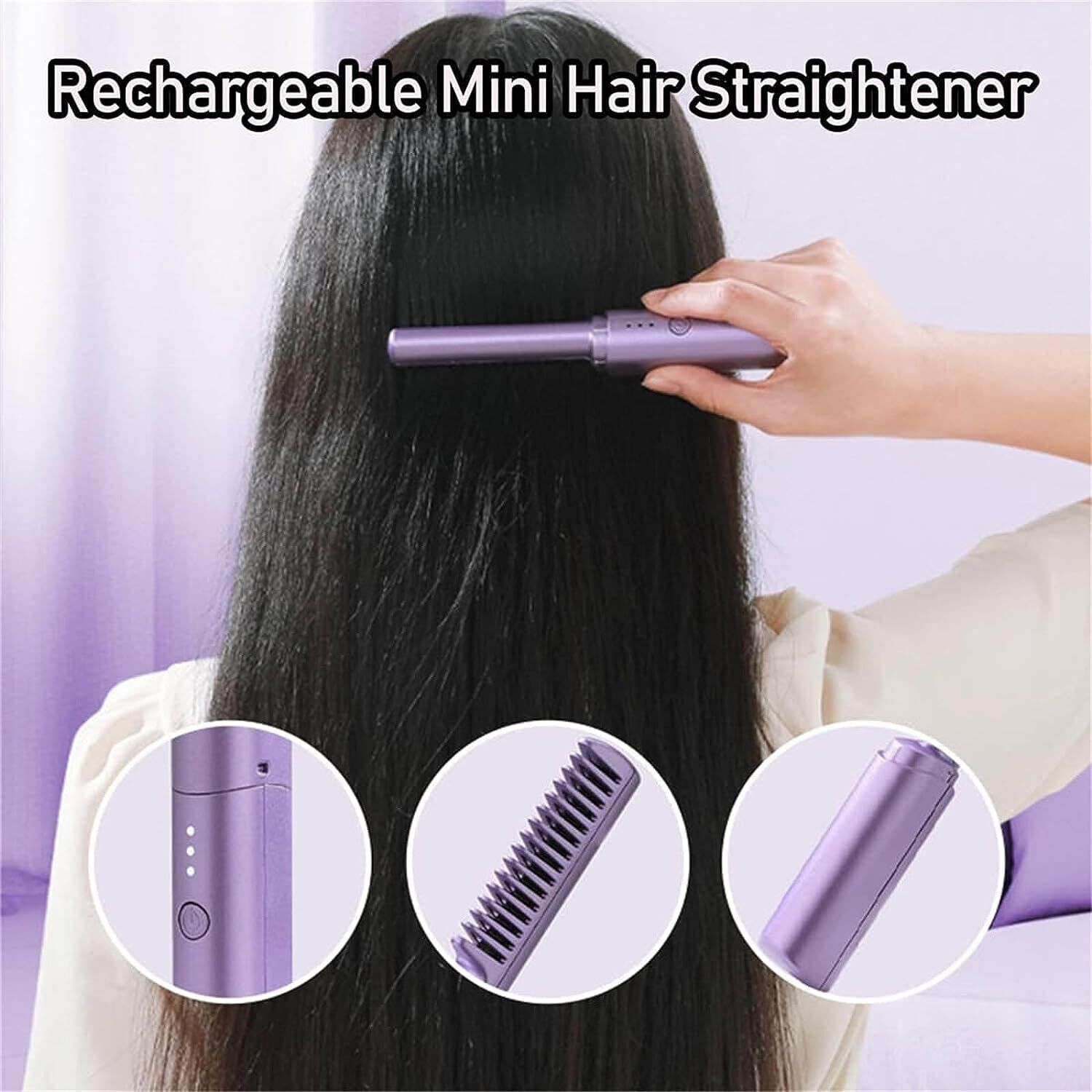 USB-Powered PTC Fast Heating Multi-Temperature Steam Straightener &amp; Mini Curling Iron Grooming Brush Set for Men Women Household