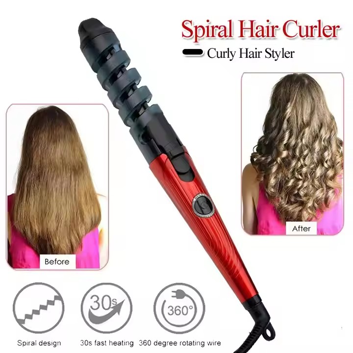 Professional 32 mm Automatic Spiral Roll Ceramic Curling Iron Salon Hair Curler Wave Maker with PTC Heater Electric Curling Wand