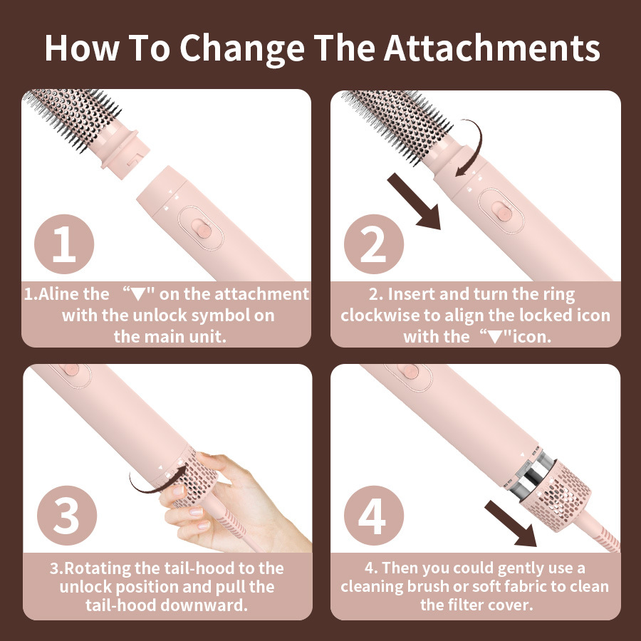 5 in 1 Interchangeable Hot Air Brush Automatic Hair Curler Straightener 2 in 1 Hair Styler 1000W Hair Dryer
