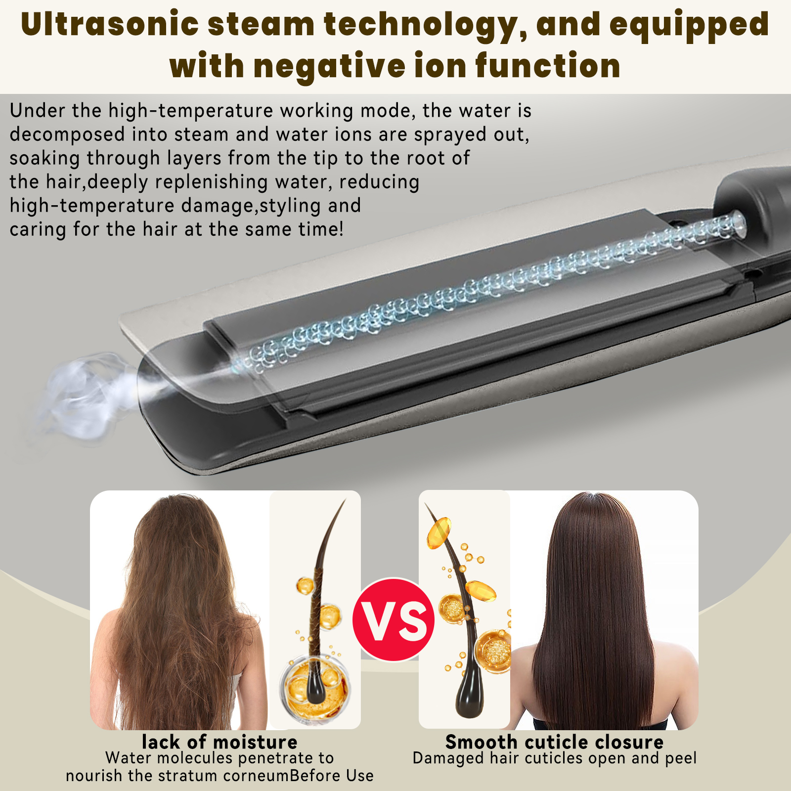 In Stock Straightener Hair Plate Steam Flat Iron Curler 2-in-1 for Household Hotel Use