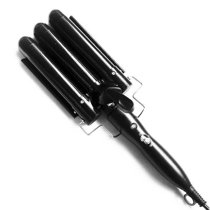 Save Portable Dual Voltage Three Barrel Curling Iron Features Ceramic Plates and an Adjustable LCD Temperature Display. Ideal for Hotels and Travel.