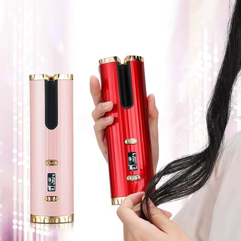 Cordless Automatic Curling Iron USB Charging Curling Iron Electric Ceramic Heating Wave Type LED Rotating 360&deg; Curling Iron Riwa