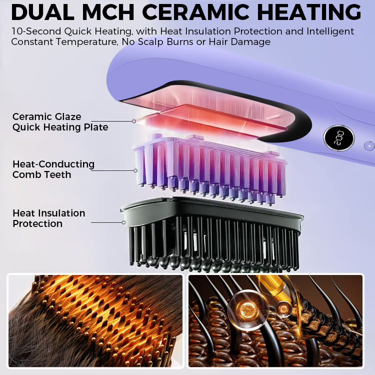 Wireless USB-Powered Ceramic-Tip Straightening &amp; Curling Brush with ABS Plastic Handle Portable Home Hair Styler