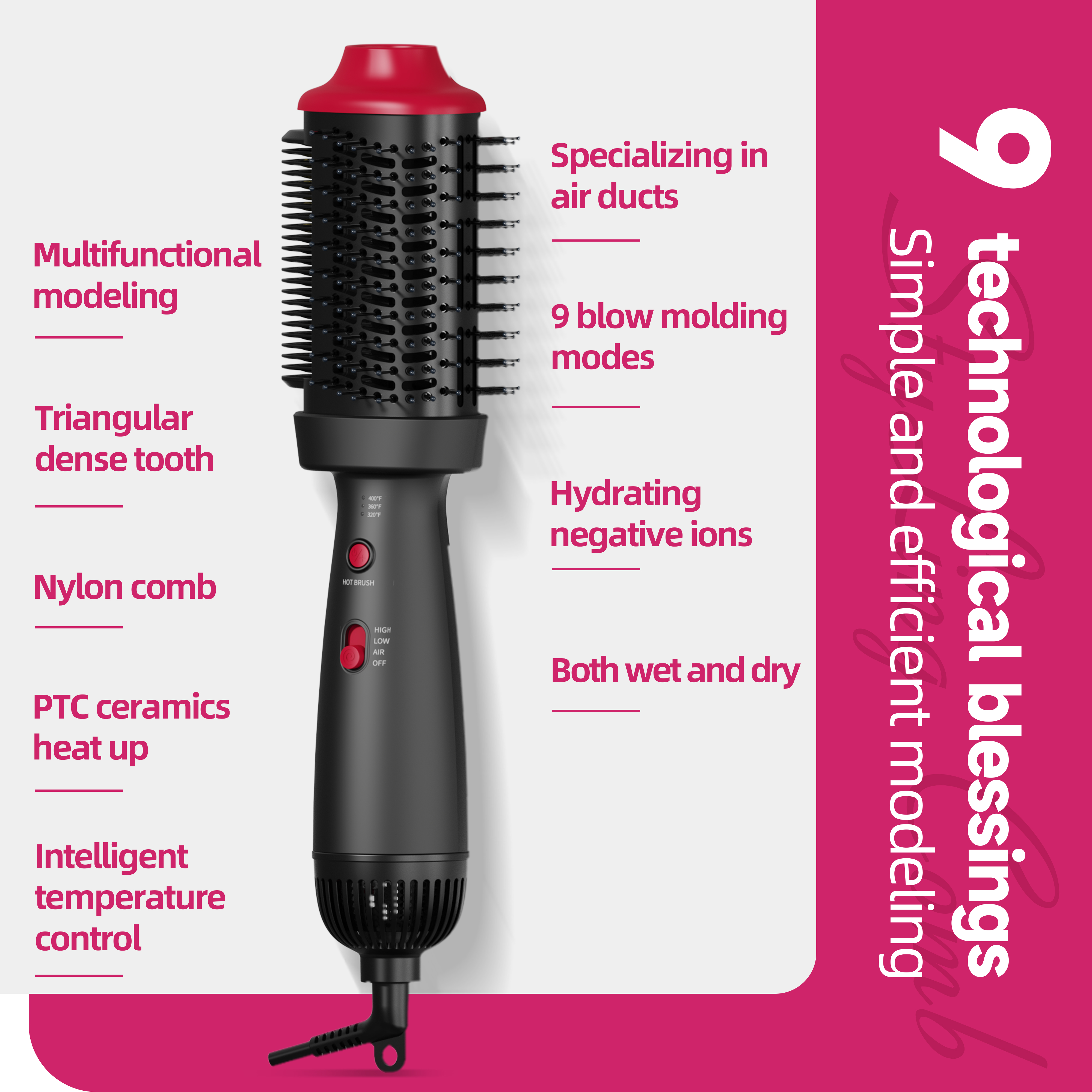 Electric Automatic Ceramic Steam Curlers 1.5 Simultaneous Drying Straightening 3 Temperature Settings Wet/Dry Dual Use High