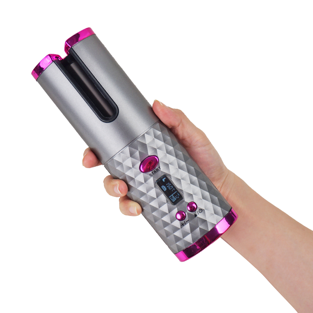 Electric Mini Spiral Wavy Curls Cordless Rechargeable Automatic Ceramic PTC LCD Rotating Portable Wireless Hair Curler Curling