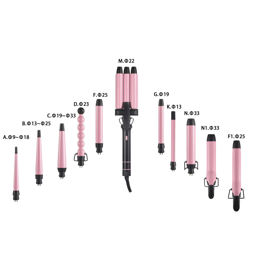 Multi-Function Interchangeable Barrel Tourmaline Curling Wand PTC Heater LED Temperature Display 140-220C Custom Curling Iron