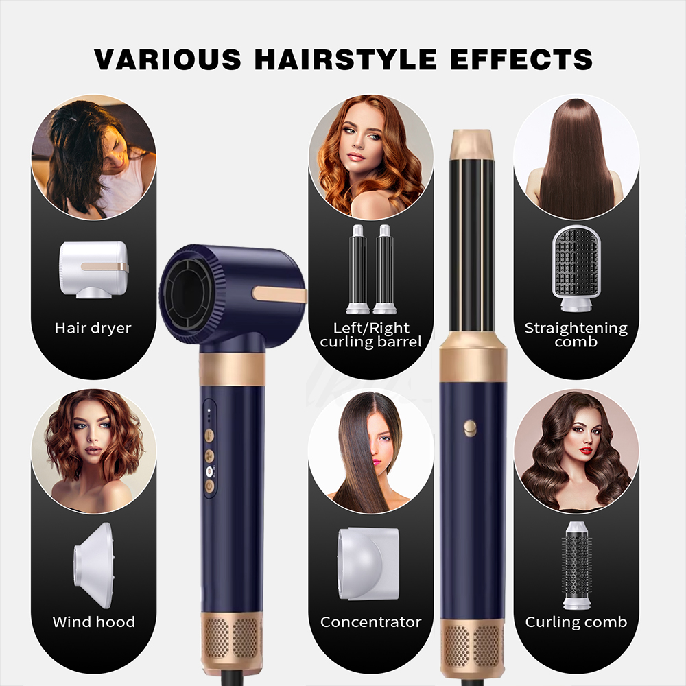 110,000 Rpm High Speed 7 in 1 Hair Styler Set Professional Hot Air Brush One Step Hair Dryer for Straightener Drying and Curling