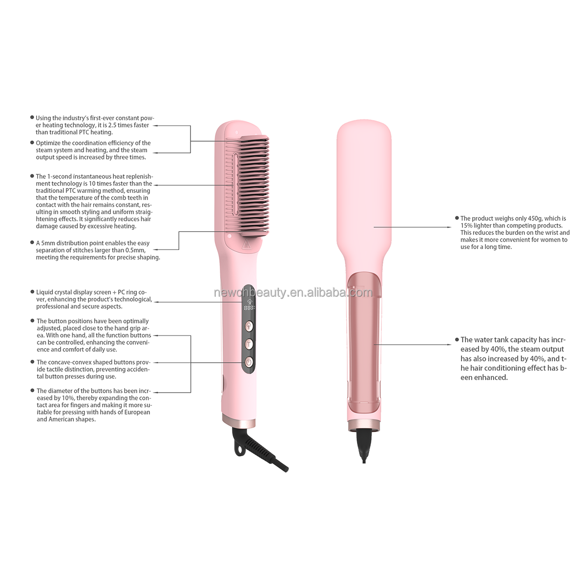 Electric Steam Hair Straightener Brush Curling Iron Comb 21ML Water Tank Curler Ionic Salon Barber Household Hair Styling Tool