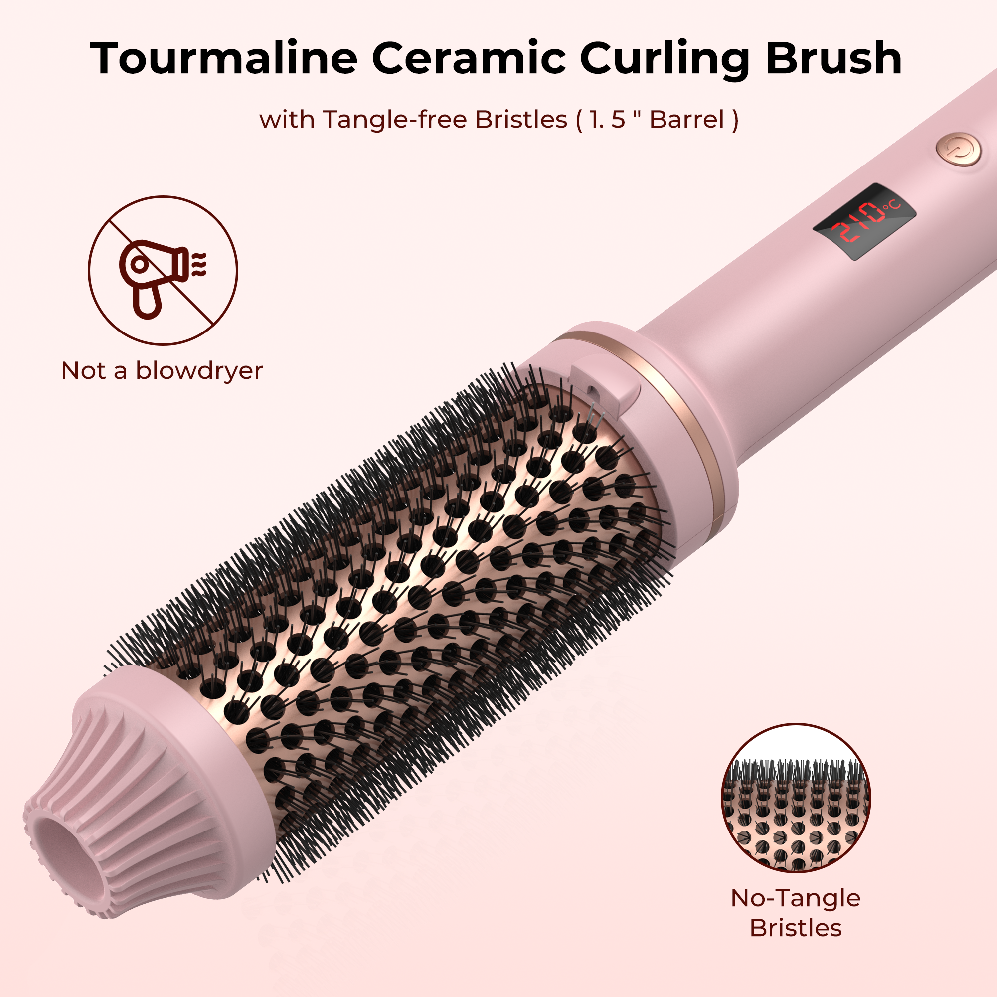 Dual Voltage Electric Curling Iron Brush Thermal Brush Traveling Volume Curls LED Digital Display Tourmaline Ionic Hair Curler