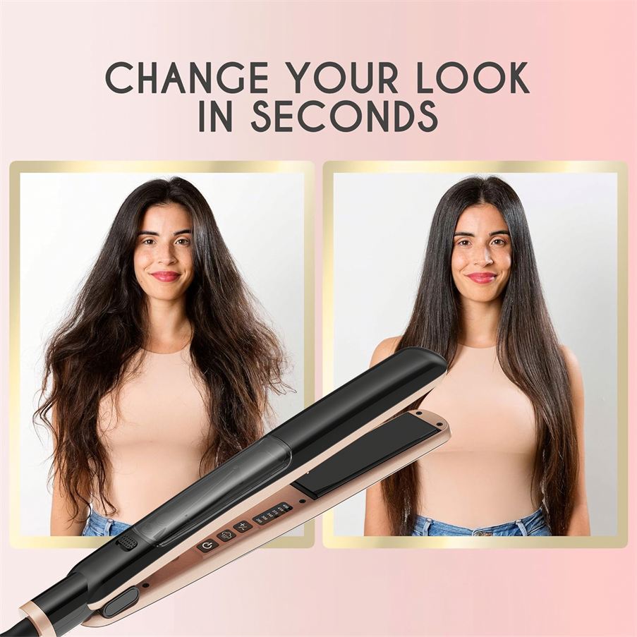 Professional Salon LED Ceramic Nano Tourmaline Electric Steam Hair Straightener &amp; Curler for Hotel and Household Use