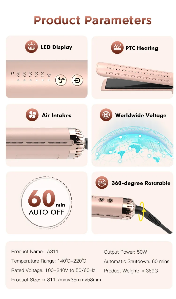 Titanium Alloy Straight Hair and Curling Iron for Long-Lasting Hairstyles, Cold Air Flow Curls, and Burn Prevention