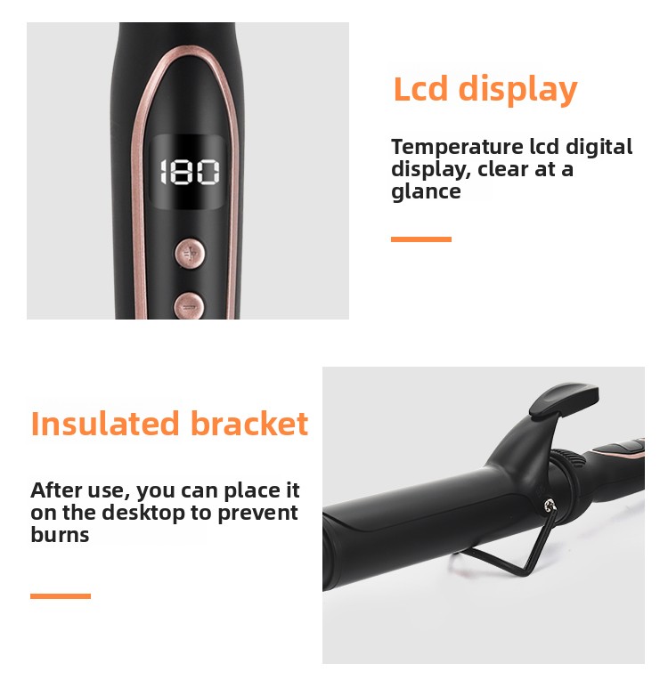 New Professional Portable Electric Ceramic PTC Curling Iron LCD Temperature Display Ionic Fast Heating Long-Lasting French
