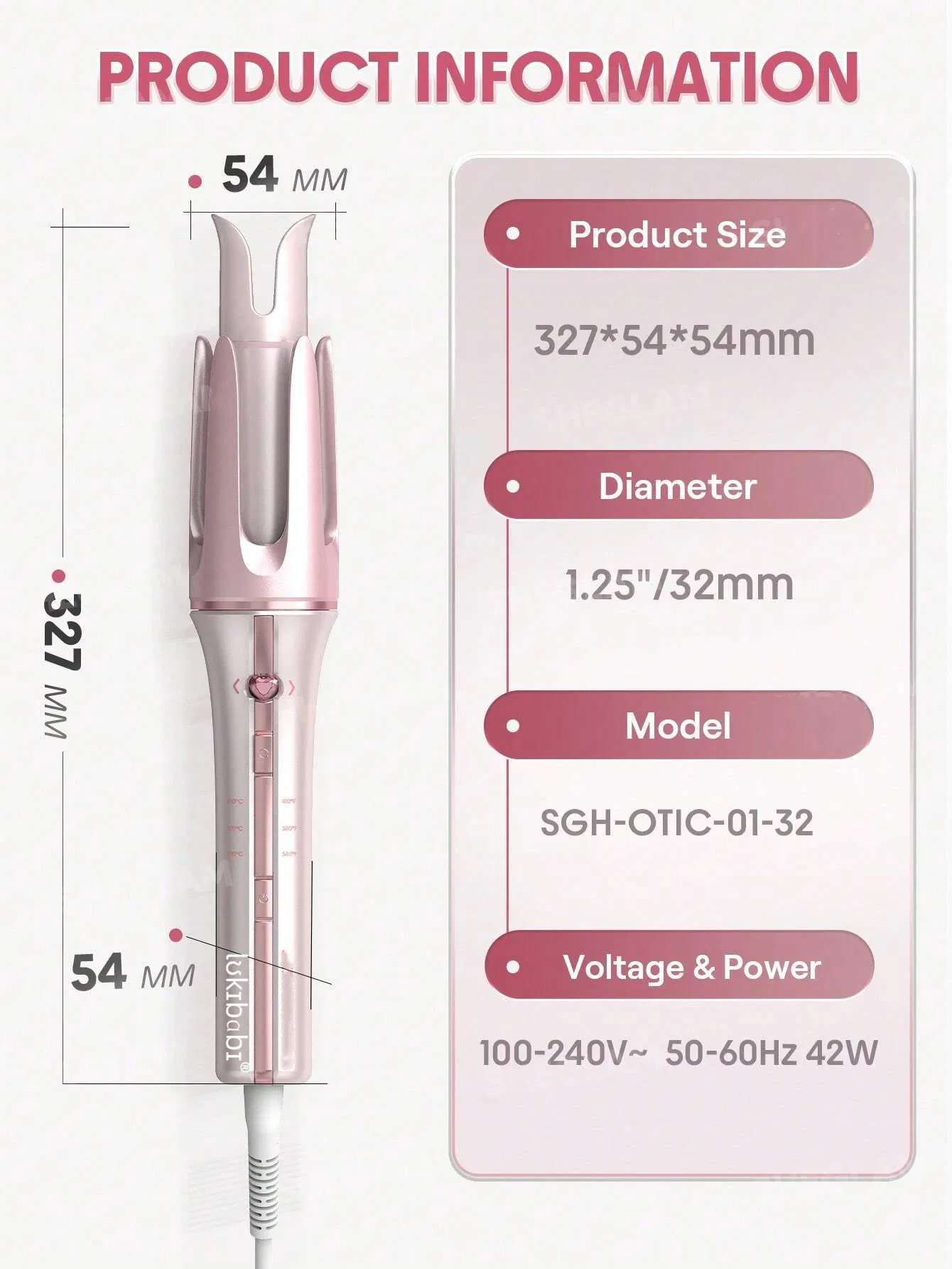 Lukibabi Hair Cupid's Charm One-Touch Instant Curler, Pink Automatic Curling Iron 25mm UK Plug