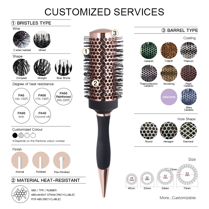 Ionic Curling Detangling Nylon Bristle Professional Blow Dry Hair Brush for Salon Tools Nano Thermic Ceramic Round Hair Brush
