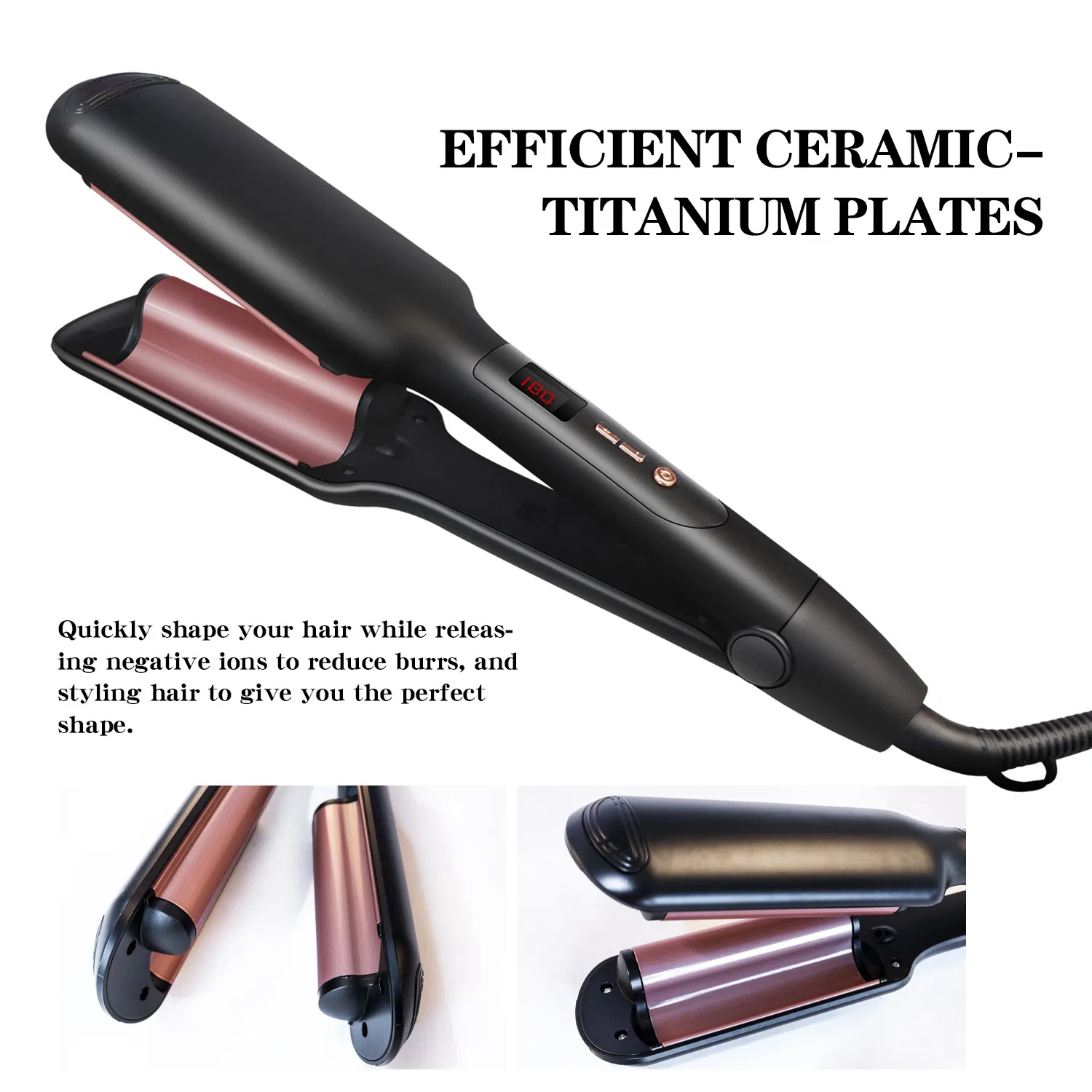 Professional Salon Wavy Hair Styler Tourmaline Hair Crimping Iron, Wave Maker 3 Barrels Curling Iron Dual Voltage Hair Curle