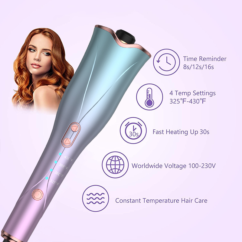 Auto Ceramic Curl Iron with PTC Heater LED Display Rotating Rollers Cordless Hair Curling Iron for Professional Salon Styling