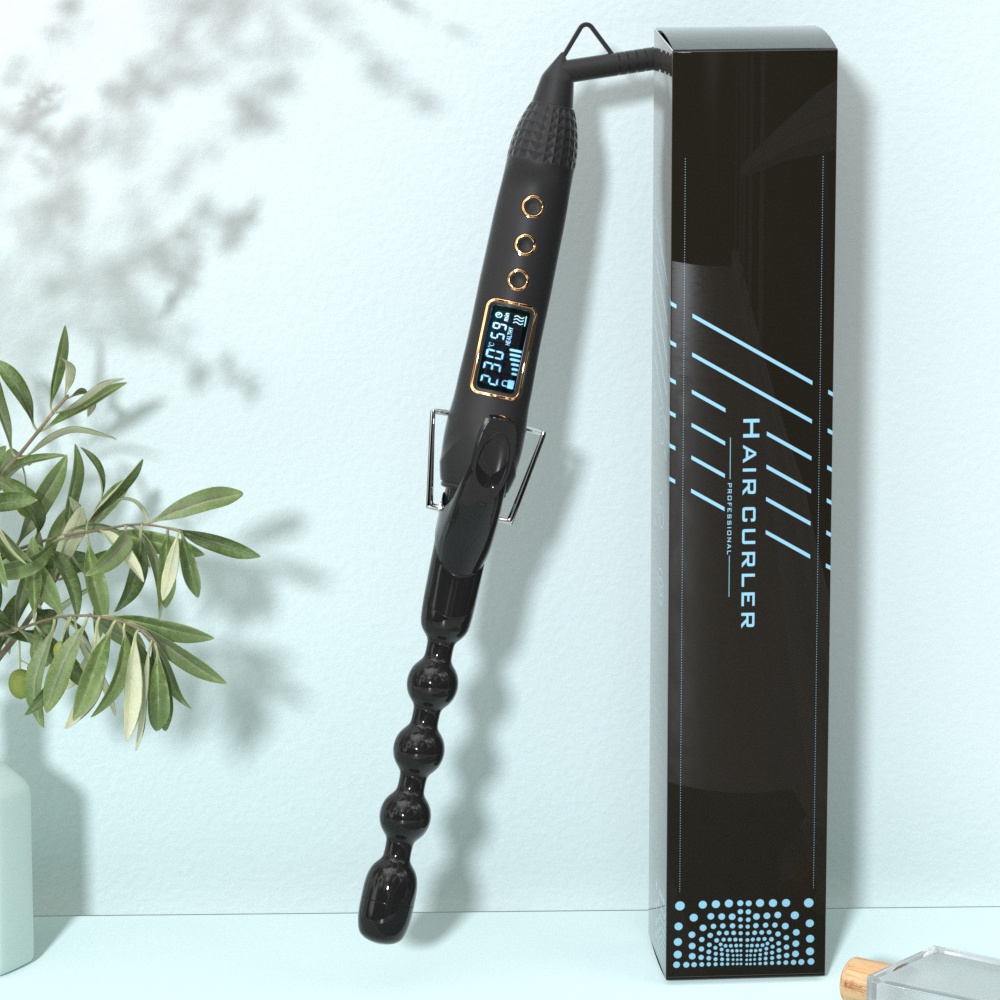 1 Inch Ceramic Bubble Hair Curler LCD Display Electric Iron Curling Wand with PTC Heater for Household or Hotel Use