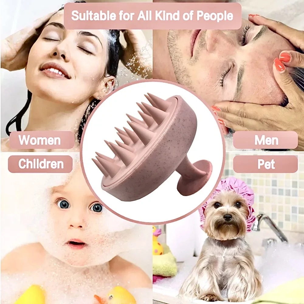 Custom Soft Silicone Scalp Massager Biodegradable Wheat Straw Scalp Shampoo Brush Portable Scalp Massager Brush