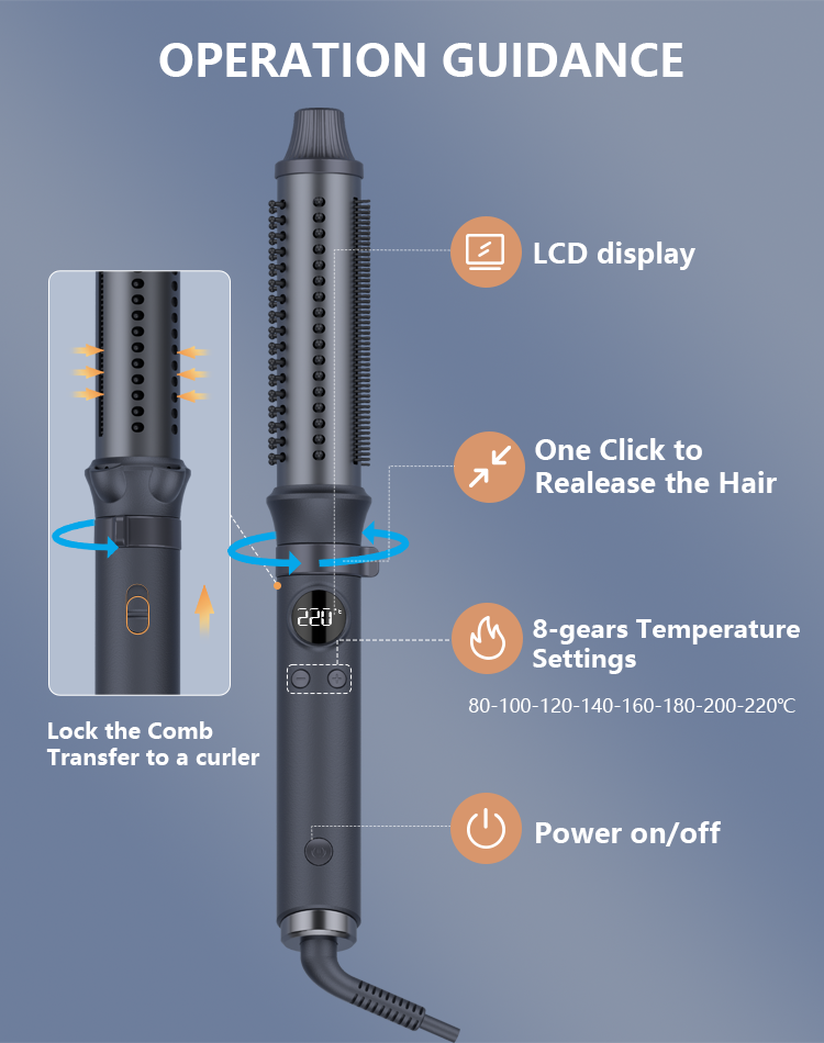 Smart Professional Hair Curler with 8 Heat Levels and 1.8m Swivel Cord for Daily Use