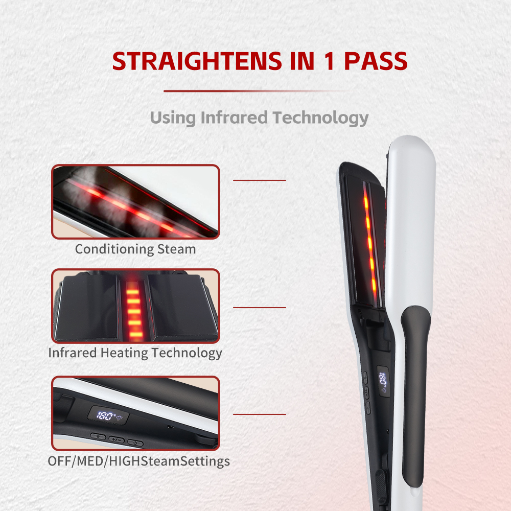 PTC Smart Steam Hair Straightener 2 in 1 Flat Iron Curler Infrared Steam Ceramic Plate Adjustable Temp Fast Heat