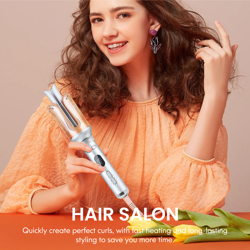 Professional Electric 410F LCD Tourmaline Ceramic PTC Adjustable Heat Automatic Rotating Curling Iron Big Wavy Wand Dual Voltage