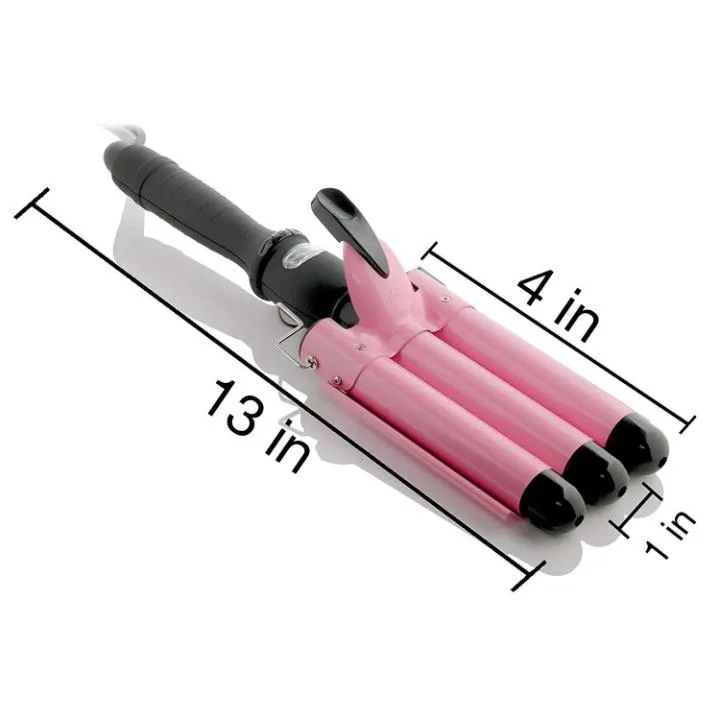 Factory Price LCD Temperature Display Pink Three Barrel Iron Hair Curler