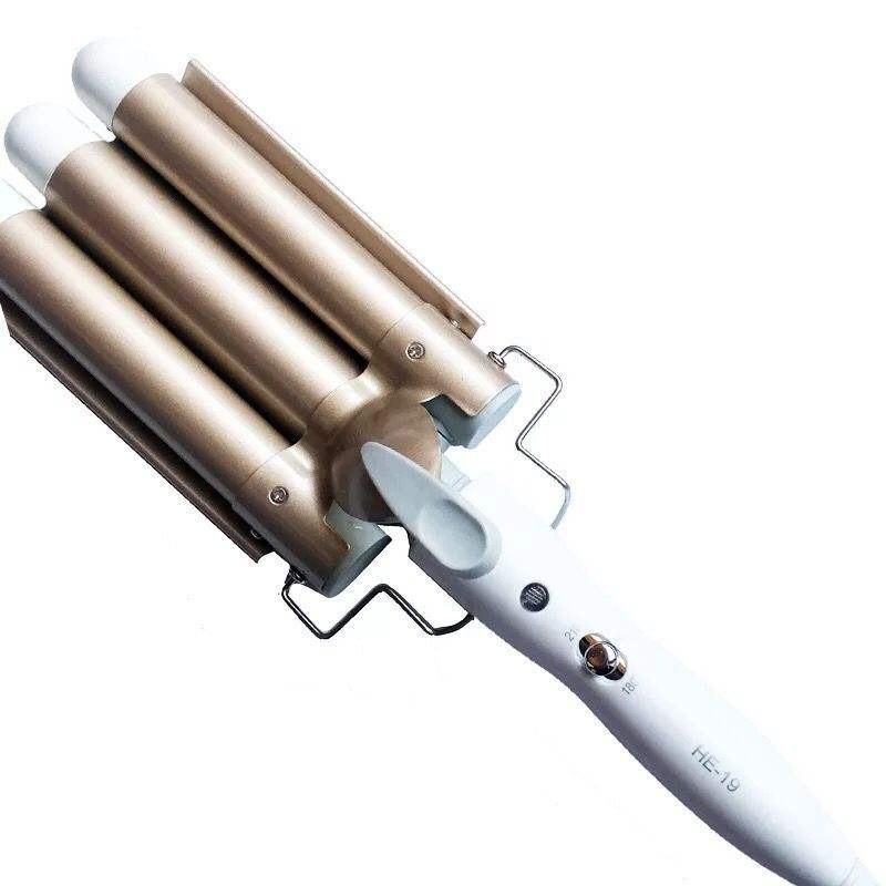 Save Portable Dual Voltage Three Barrel Curling Iron Features Ceramic Plates and an Adjustable LCD Temperature Display. Ideal for Hotels and Travel.