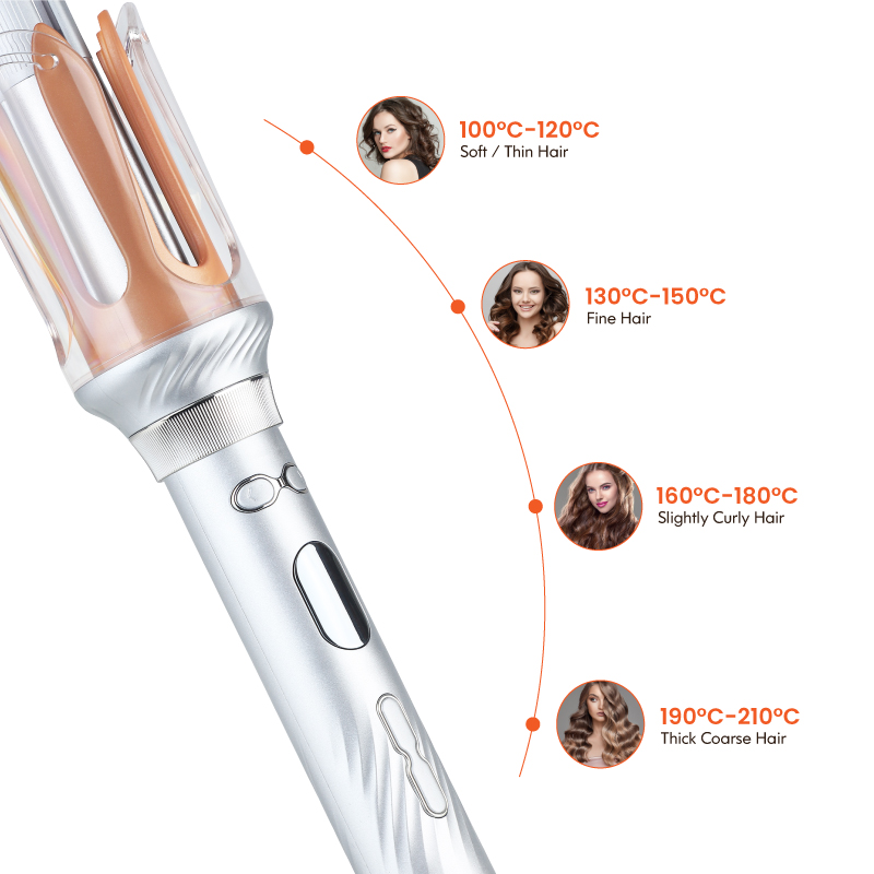 Professional Electric 410F LCD Tourmaline Ceramic PTC Adjustable Heat Automatic Rotating Curling Iron Big Wavy Wand Dual Voltage