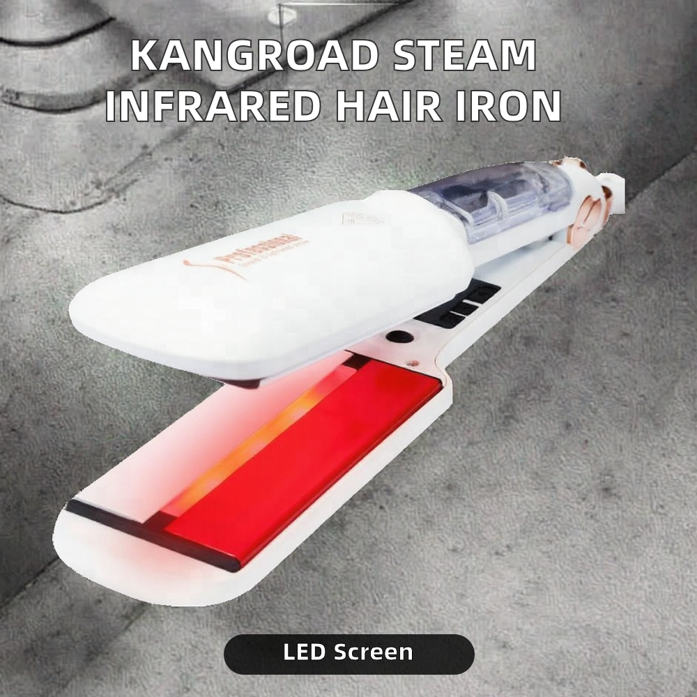 KangRoad Steam Hair Straightener Private Label High-quality Steam Infrared Tourmaline Flat Iron Curlers with LED Display