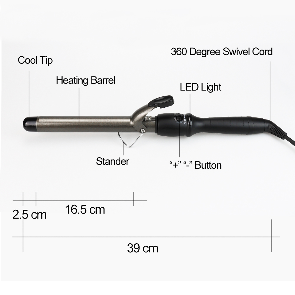Professional 38mm Big Size Long Barrel Hair Curling Wand Aluminum Electric LED Display PTC Heating 80-230C Temperature Range