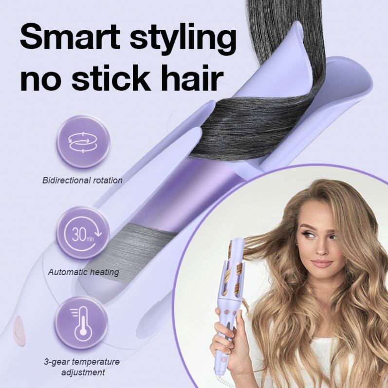 Automatic Rotating Hair Curling Wand 3 Temps LCD Screen Fast Heating Professional Curler