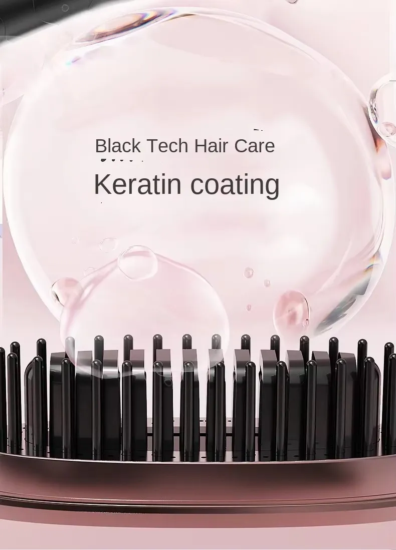 Mini Rechargeable Hair Straightener Wireless Portable Travel Lazy Hair Brush Negative Ion 2-in-1 Straightening Curling Iron