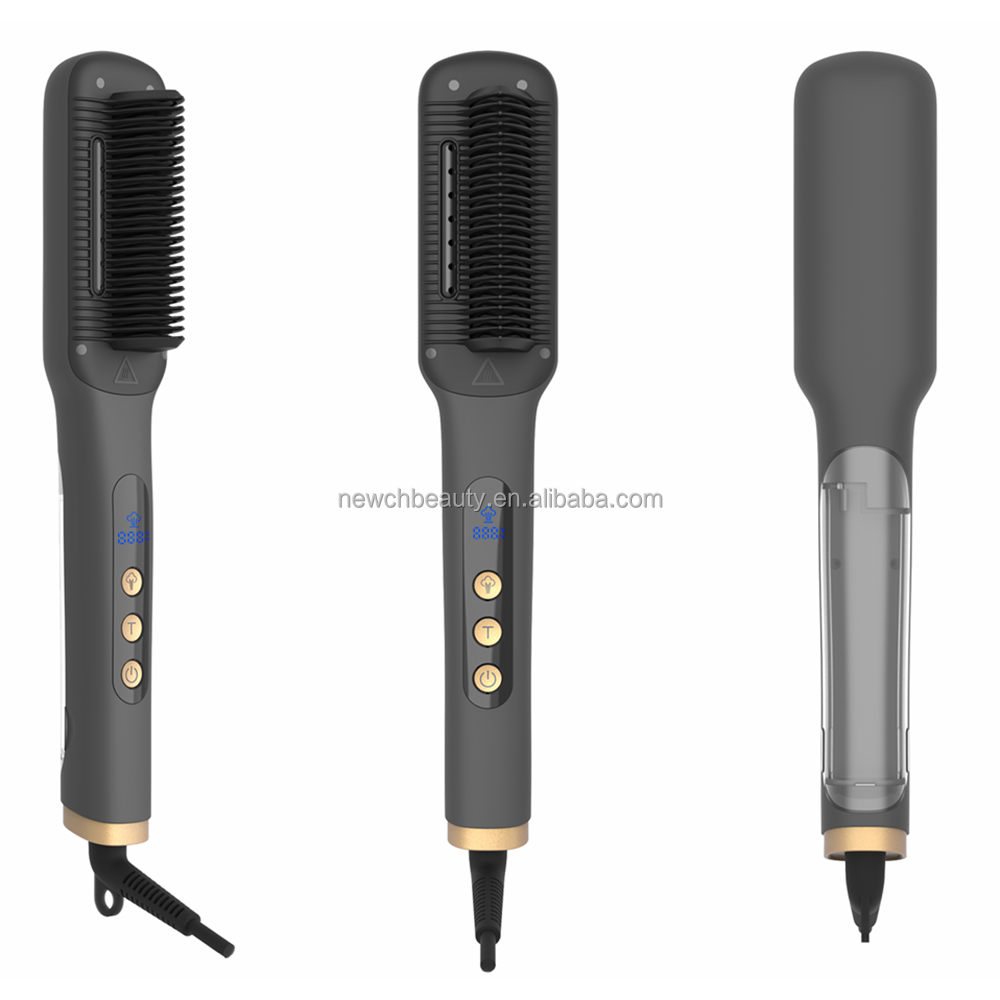 Electric Steam Hair Straightener Brush Curling Iron Comb 21ML Water Tank Curler Ionic Salon Barber Household Hair Styling Tool