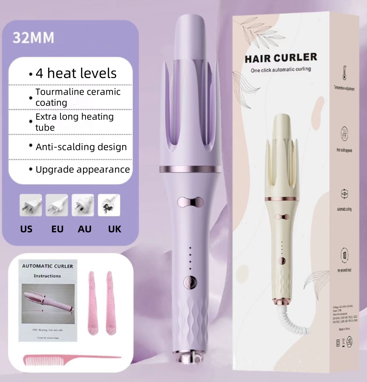 2024 Upgrade New Type Top Sale Professional Magic Spiral Wand Auto Hair Curler Portable Automatic Hair Curlers