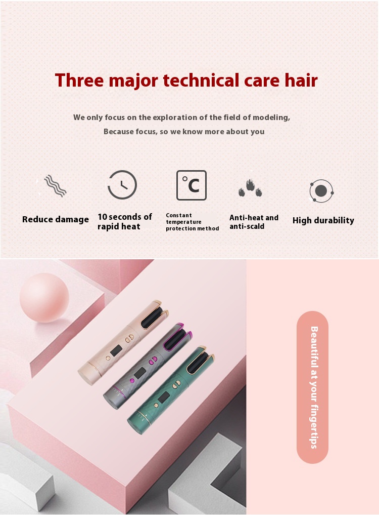 Professional Automatic Curling Iron Wand, Ionic Ceramic Coating & LED Temperature Display, Dual Voltage Portable Hair Curler