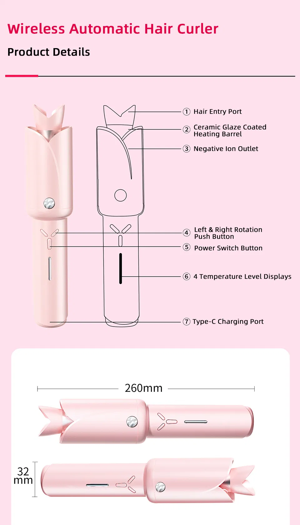 Wireless Automatic Hair Curler with Smart Temperature Control