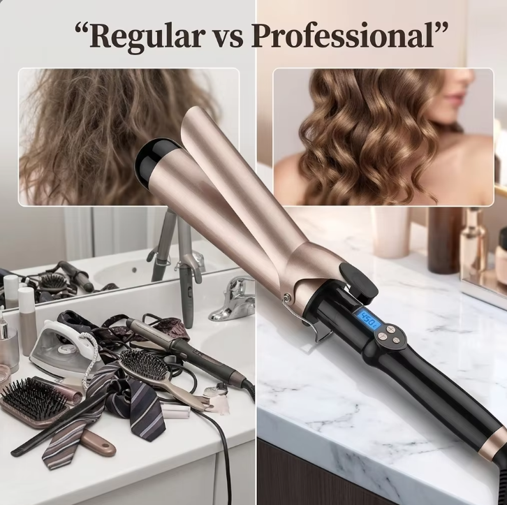 Professional Electric Portable 1.25-Inch Ceramic PTC Hair Curling Iron with LCD Temperature Display 450F Fast Heating